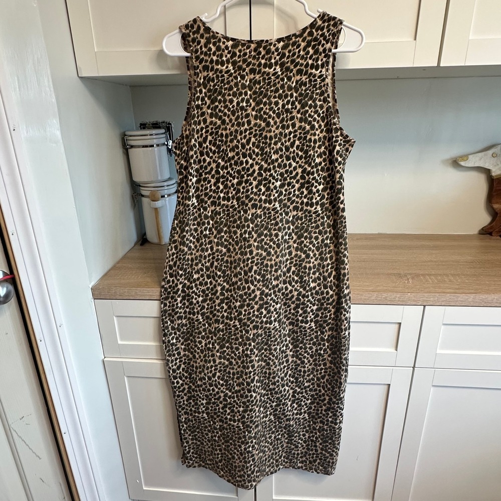 J Crew Midi Dress Women M Leopard Print Sleeveless Cotton Slit Hem Mob Wife Chic - Picture 3 of 11